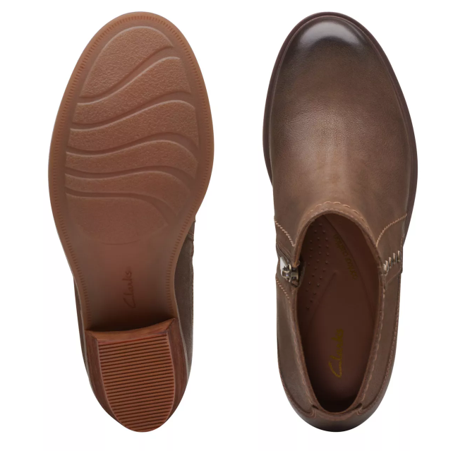 Clarks Ladies Neva Lo Leather Boot - Dark Tan - Hores Stores