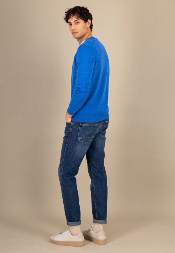 Fynch Hatton Fine Knit Sweater V-Neck - Strong Blue - Image 3