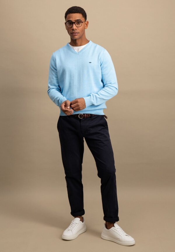 Fynch Hatton Fine Knit Sweater V-Neck - Splashy Ocean - Image 2