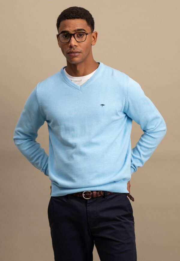 Fynch Hatton Fine Knit Sweater V-Neck - Splashy Ocean