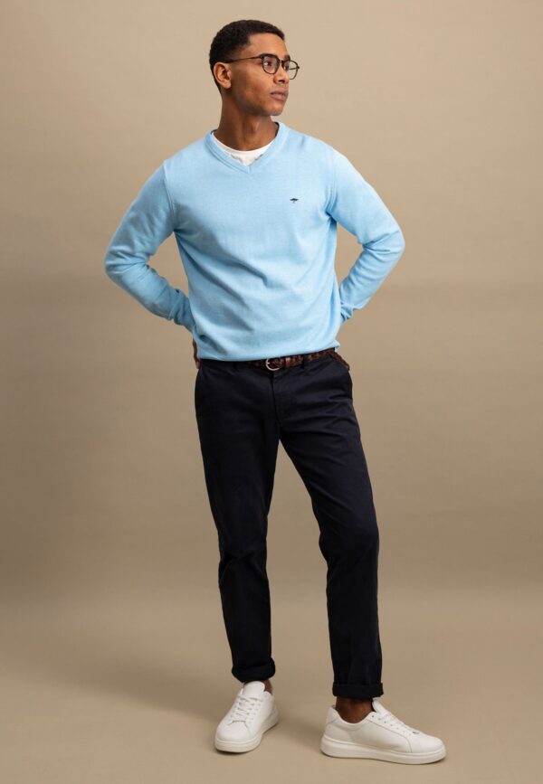 Fynch Hatton Fine Knit Sweater V-Neck - Splashy Ocean - Image 3