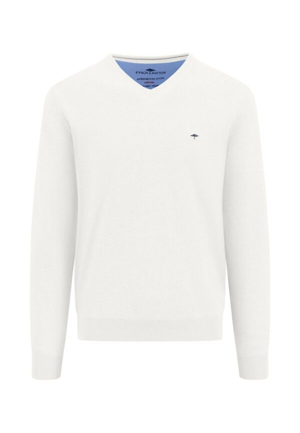 Fynch Hatton Fine Knit Sweater V-Neck - Off White - Image 5