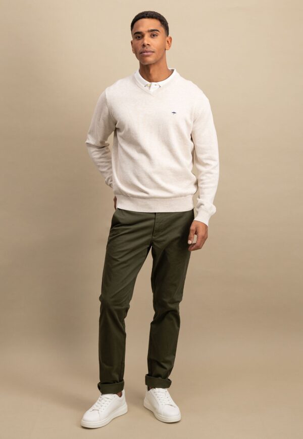 Fynch Hatton Fine Knit Sweater V-Neck - Off White - Image 2