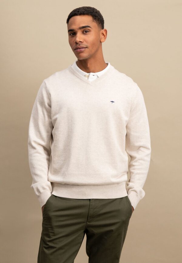 Fynch Hatton Fine Knit Sweater V-Neck - Off White