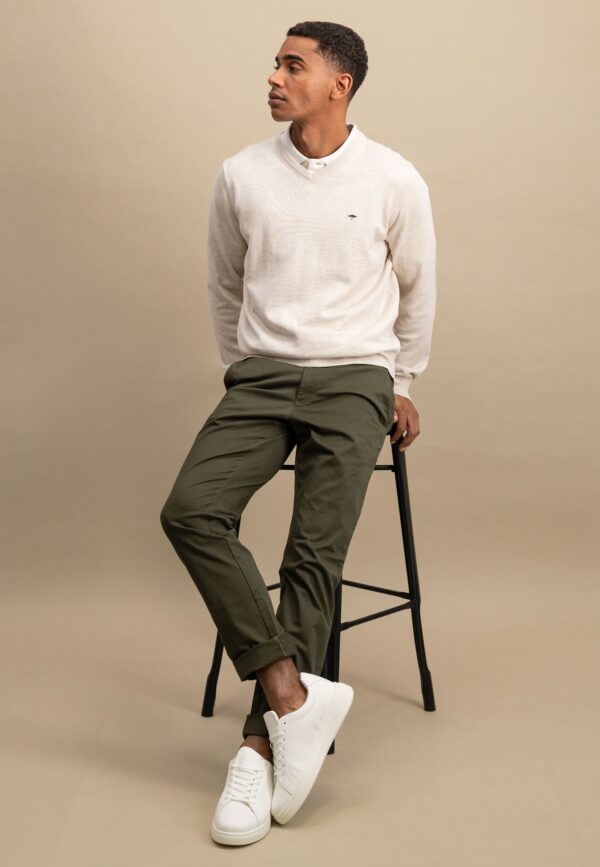 Fynch Hatton Fine Knit Sweater V-Neck - Off White - Image 3