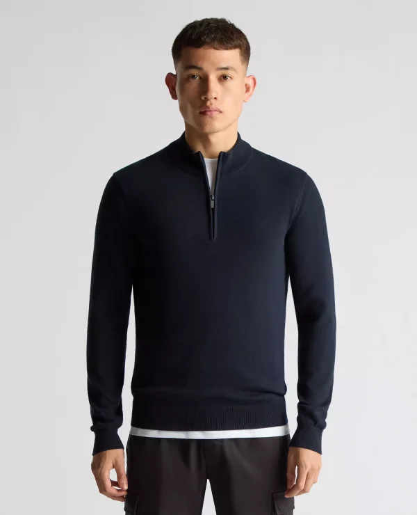 Remus Uomo Navy Long Sleeve Half Zip Sweater