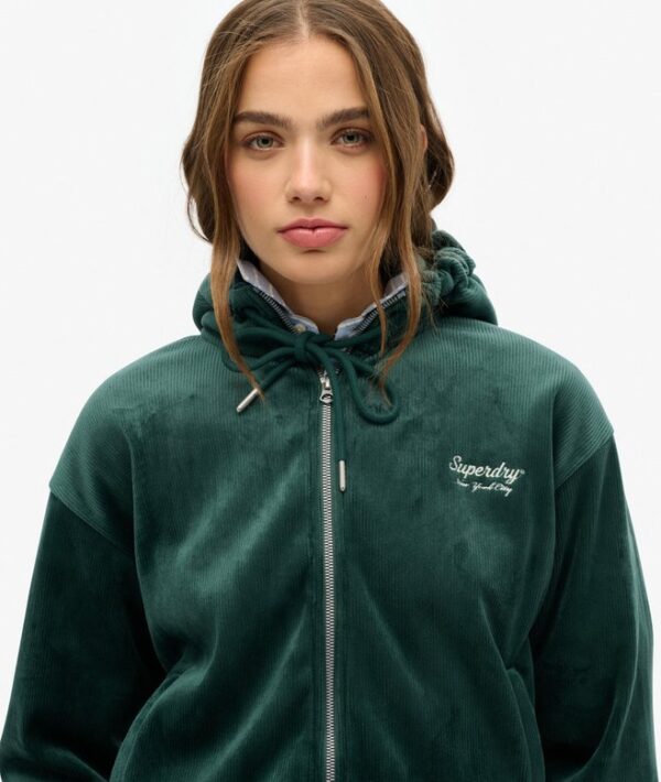 Superdry Country Club Velour Zip Hoodie - Enamel Green - Image 3