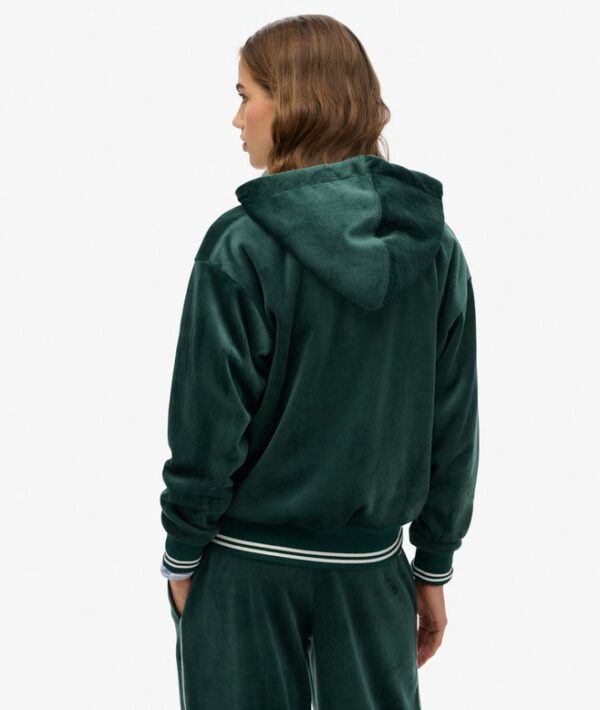 Superdry Country Club Velour Zip Hoodie - Enamel Green - Image 5