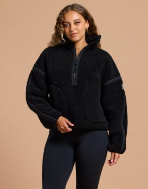 Gym+Coffee Industry Fleece Half Zip in Deep Black