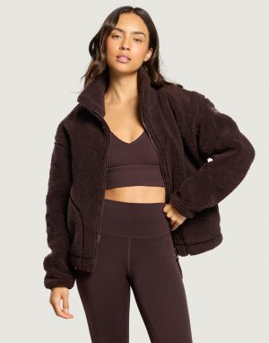 Gym+Coffee Industry Fleece High Collar Jacket in Mocha Bean